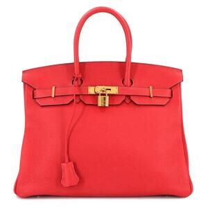 Hermes Birkin 35 Togo Rouge Pivoine Handbag, T stamp, Gold hardware.